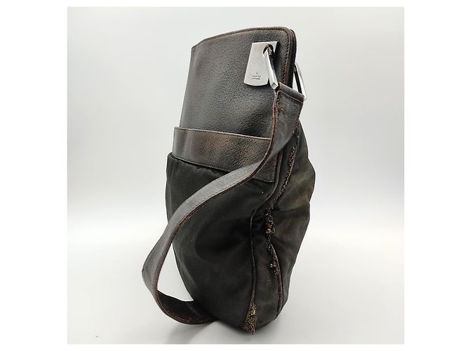 Gucci borsa a tracolla in nylon e pelle Marrone scuro - vista 2