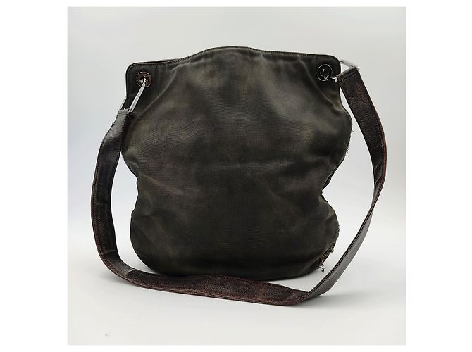 Gucci borsa a tracolla in nylon e pelle Marrone scuro - vista 3