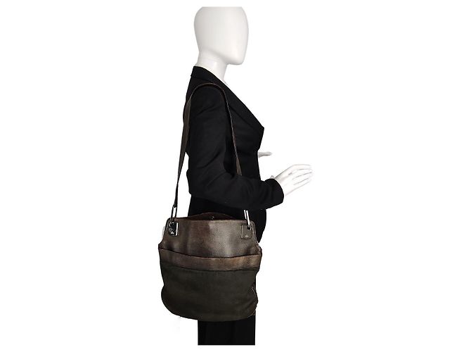 Gucci borsa a tracolla in nylon e pelle Marrone scuro - vista 7