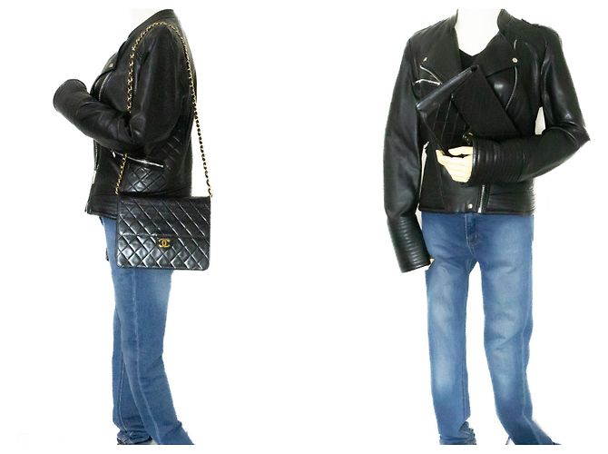Borsa a tracolla piccola catena CHANEL Pochette in pelle di agnello trapuntata nera Nero - vista 12