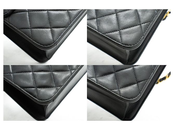 Borsa a tracolla piccola catena CHANEL Pochette in pelle di agnello trapuntata nera Nero - vista 6