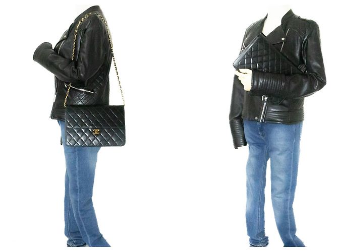 CHANEL Chain Shoulder Bag Clutch Schwarze gesteppte Lammfell-Geldbörse - Ansicht 12
