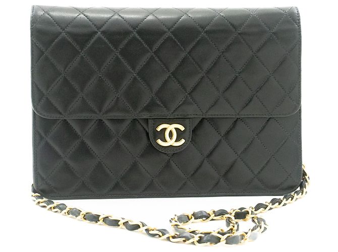 CHANEL Chain Shoulder Bag Clutch Schwarze gesteppte Lammfell-Geldbörse - Ansicht 2