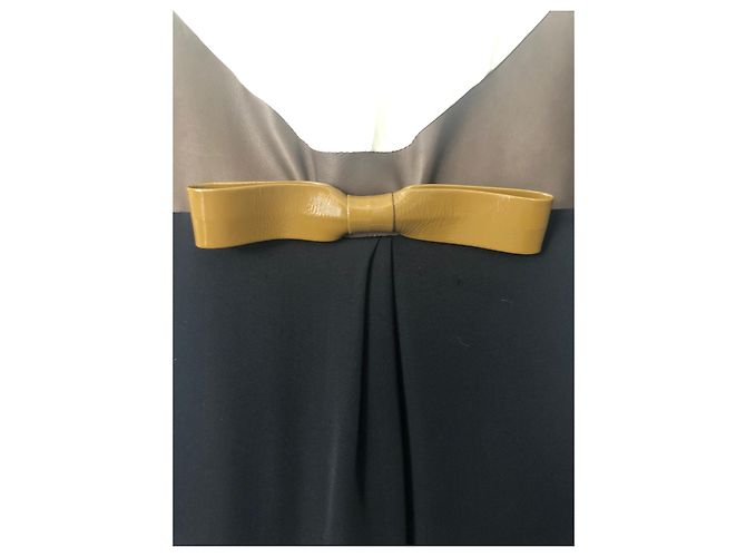 Dsquared2 Seidenkleid mit Lederroete braun schwarz beige - Ansicht 2