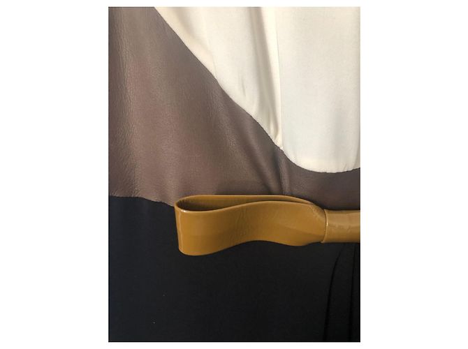 Dsquared2 Seidenkleid mit Lederroete braun schwarz beige - Ansicht 3