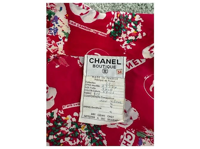 CHANEL Clover Button Flower Seidenkleid Rot - Ansicht 13