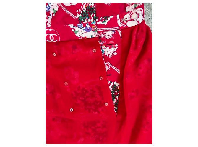 CHANEL Clover Button Flower Seidenkleid Rot - Ansicht 6