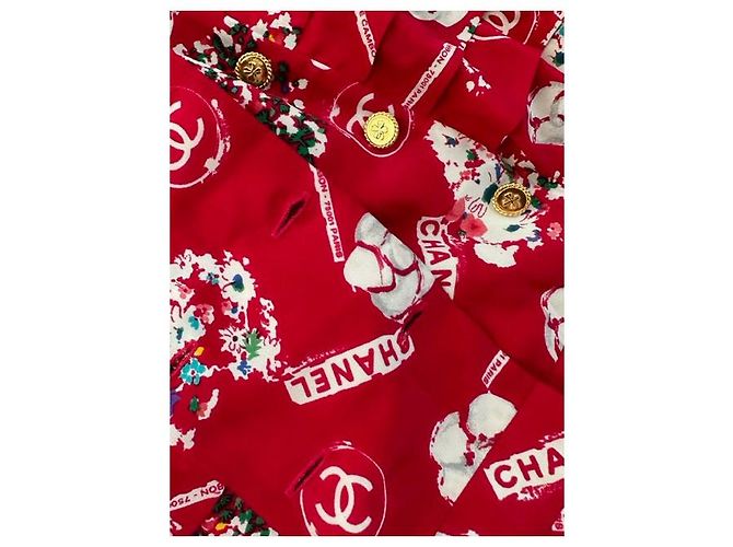 CHANEL Clover Button Flower Seidenkleid Rot - Ansicht 9
