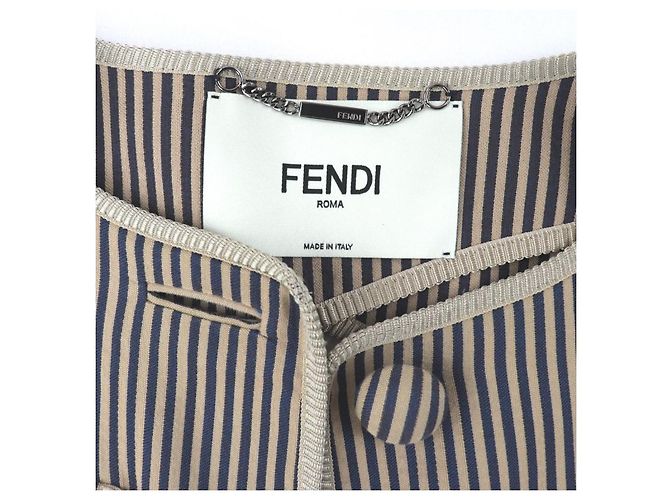 Fendi-Runway-Jacke mit gestreiften Bändern Beige Marineblau - Ansicht 13