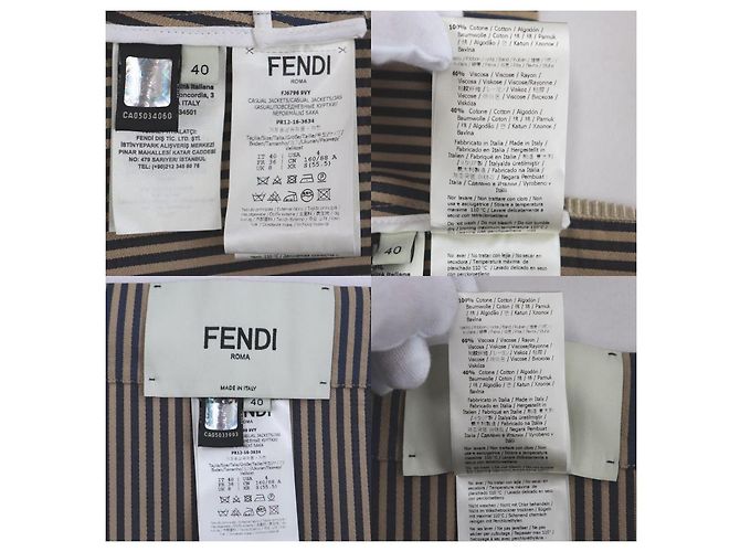 Fendi-Runway-Jacke mit gestreiften Bändern Beige Marineblau - Ansicht 14