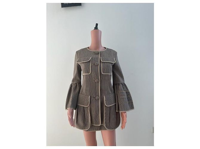 Fendi-Runway-Jacke mit gestreiften Bändern Beige Marineblau - Ansicht 2
