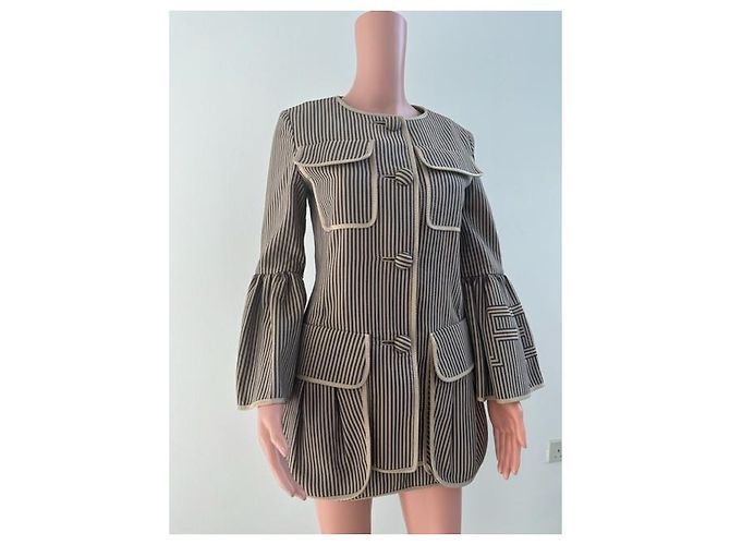 Fendi-Runway-Jacke mit gestreiften Bändern Beige Marineblau - Ansicht 3