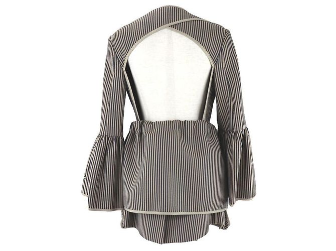 Fendi-Runway-Jacke mit gestreiften Bändern Beige Marineblau - Ansicht 5