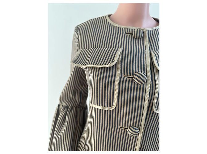 Fendi-Runway-Jacke mit gestreiften Bändern Beige Marineblau - Ansicht 6
