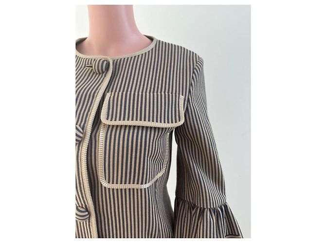 Fendi-Runway-Jacke mit gestreiften Bändern Beige Marineblau - Ansicht 7