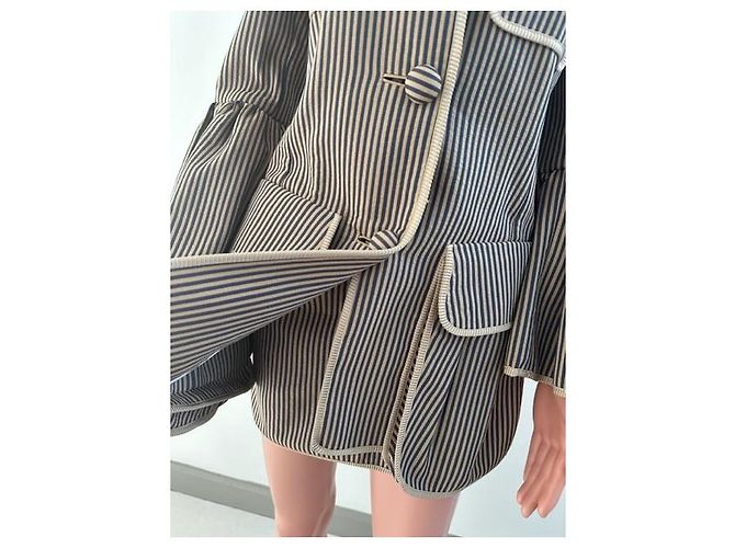 Fendi-Runway-Jacke mit gestreiften Bändern Beige Marineblau - Ansicht 8