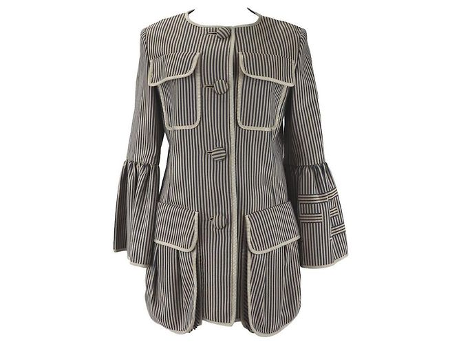 Fendi-Runway-Jacke mit gestreiften Bändern Beige Marineblau - Ansicht 9