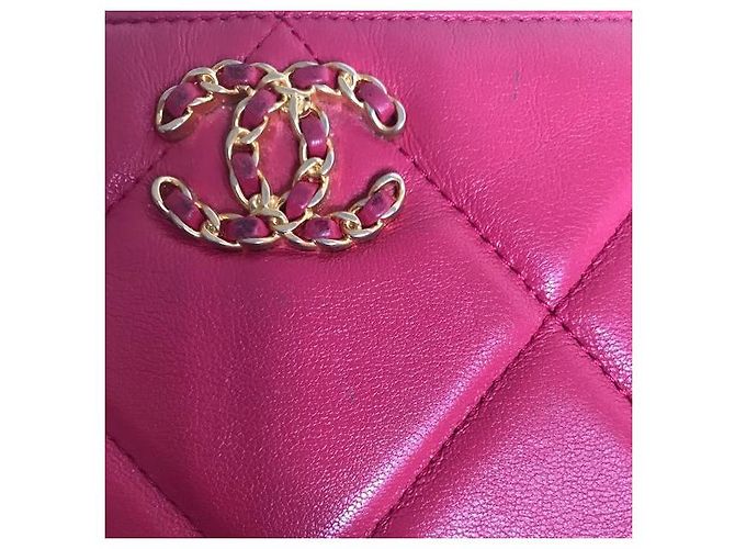 Chanel Pochette 19 in pelle di agnello rosa - vista 7