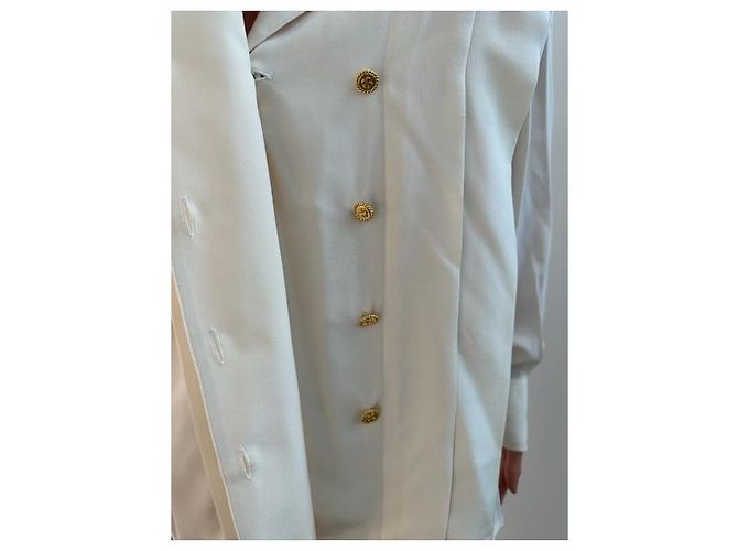 Camicia CHANEL in seta color avorio foderata con bottoni trifoglio Crema - vista 10