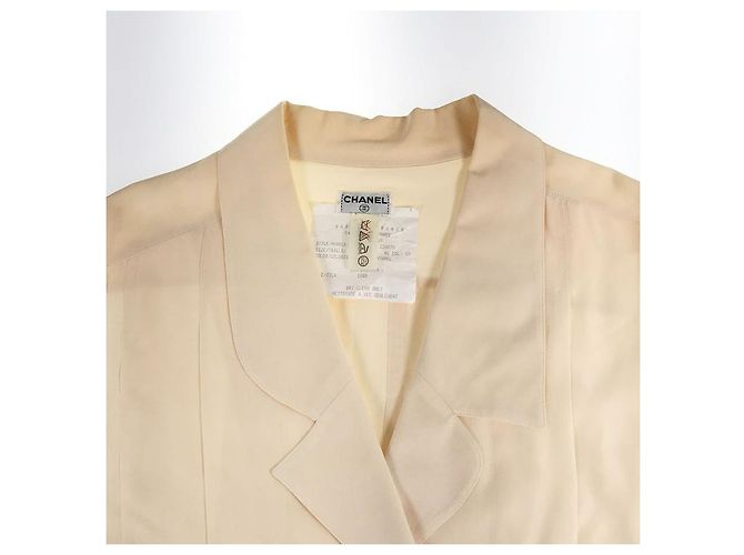 Camicia CHANEL in seta color avorio foderata con bottoni trifoglio Crema - vista 14