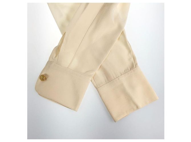 Camicia CHANEL in seta color avorio foderata con bottoni trifoglio Crema - vista 15