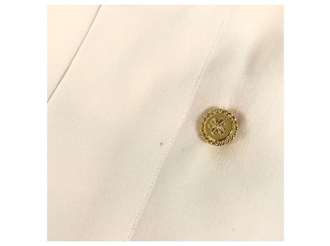 Camicia CHANEL in seta color avorio foderata con bottoni trifoglio Crema - vista 16
