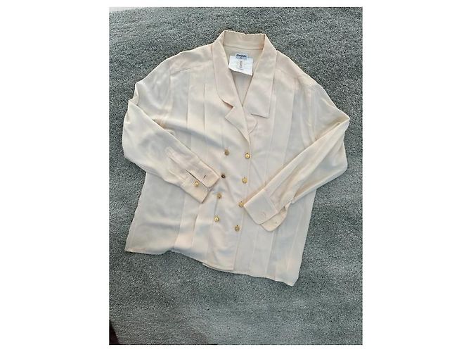 Camicia CHANEL in seta color avorio foderata con bottoni trifoglio Crema - vista 19