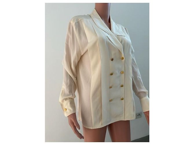 Camicia CHANEL in seta color avorio foderata con bottoni trifoglio Crema - vista 2