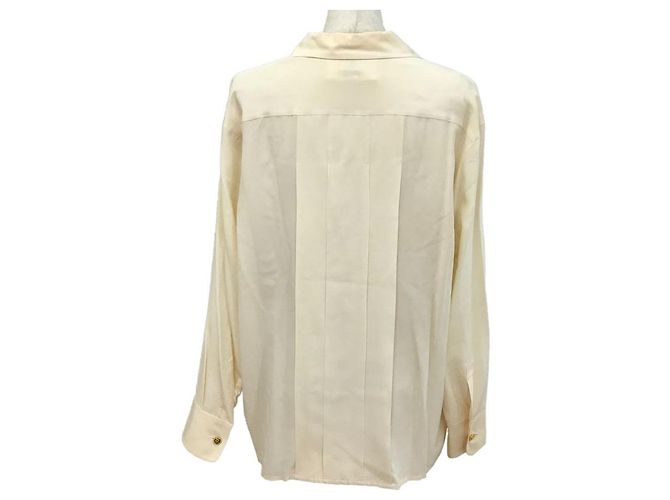 Camicia CHANEL in seta color avorio foderata con bottoni trifoglio Crema - vista 20
