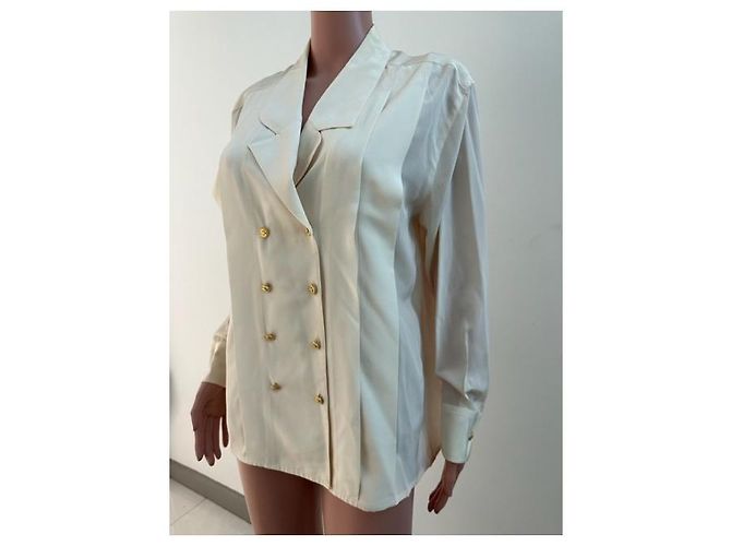 Camicia CHANEL in seta color avorio foderata con bottoni trifoglio Crema - vista 3
