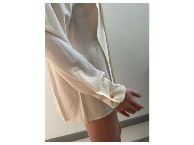 Camicia CHANEL in seta color avorio foderata con bottoni trifoglio Crema - vista 7