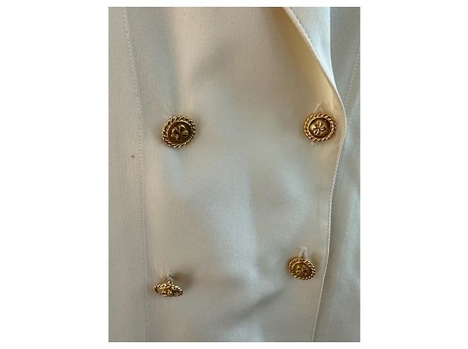 Camicia CHANEL in seta color avorio foderata con bottoni trifoglio Crema - vista 8