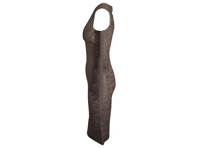 Herve Leger Bandagekleid mit U-Ausschnitt aus Rayon in Metallic-Roségold Braun Pink - Ansicht 2