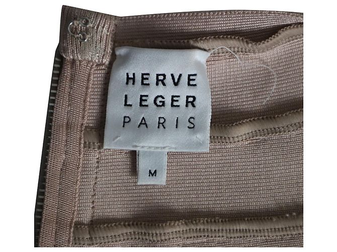 Herve Leger Bandagekleid mit U-Ausschnitt aus Rayon in Metallic-Roségold Braun Pink - Ansicht 4