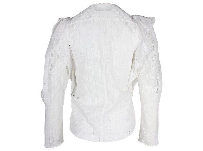 Camicetta Isabel Marant Broderie Anglaise con volant in cotone bianco - vista 4