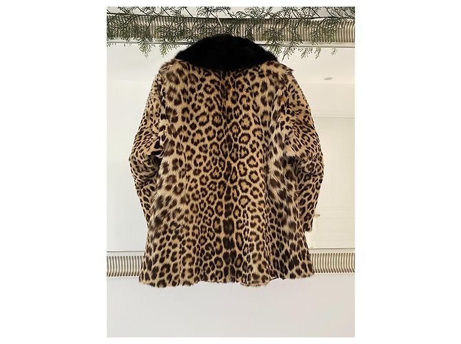 Autre Marque Casaco de pele de leopardo real e gola de vison preta - vista 5