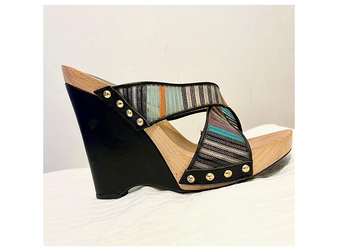 Mules vintage Missoni con zeppa Nero Multicolore - vista 2