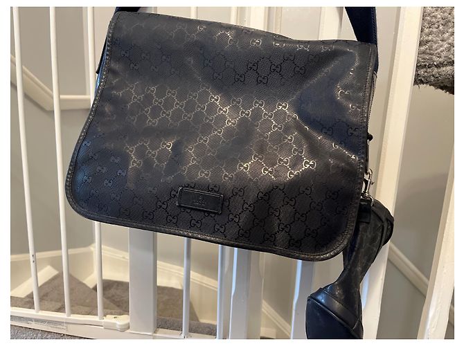 Borsa per pannolini Gucci blu navy con monogramma GG - vista 2