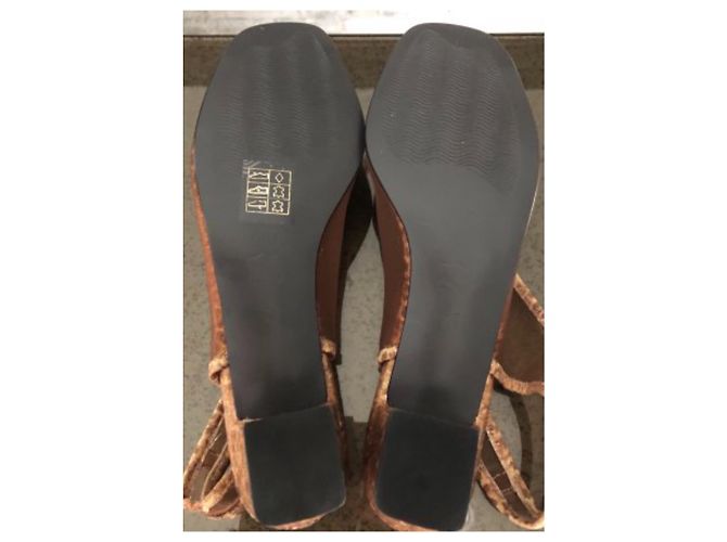 Autre Marque Sandali con tacco Azurée Marroni e Oro Pelle e Nylon Marrone - vista 5