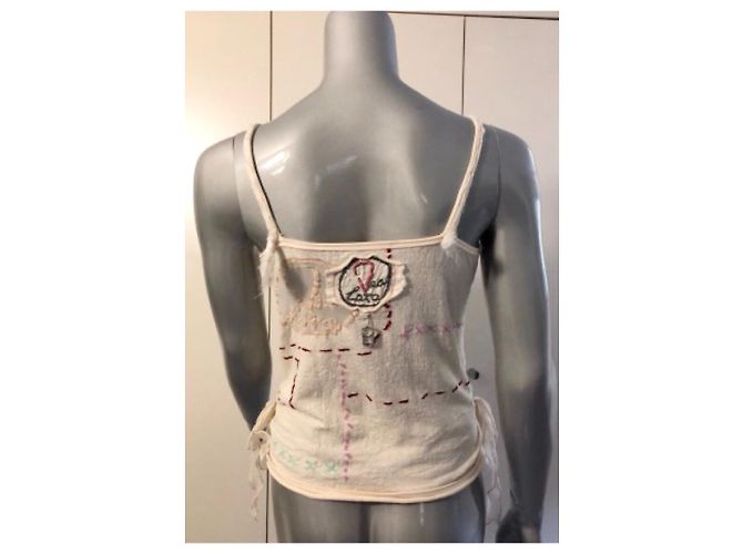 Autre Marque Top Ilte in cotone color eggshell Bianco sporco - vista 2