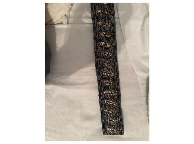 Cintura Christian Dior in Raso con Perline Blu Rame Argento Metallico Blu scuro - vista 2