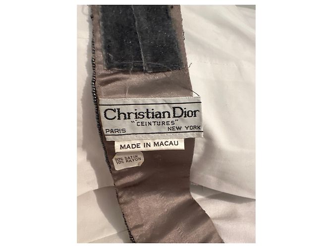 Cintura Christian Dior in Raso con Perline Blu Rame Argento Metallico Blu scuro - vista 3