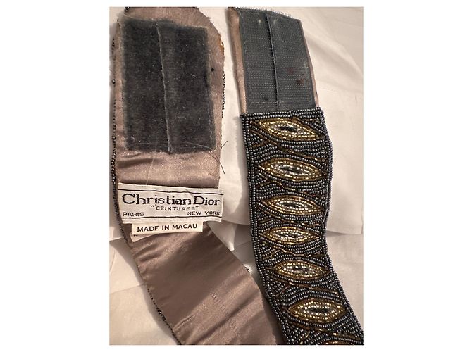 Cintura Christian Dior in Raso con Perline Blu Rame Argento Metallico Blu scuro - vista 4