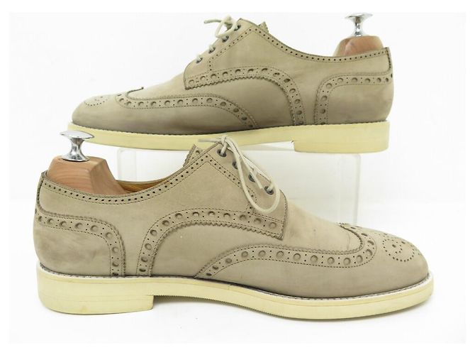 Hermès HERMES DOPO LE DERBY 42 SCARPE CON PUNTA A FIORE IN NABUK GRIGIO - vista 2