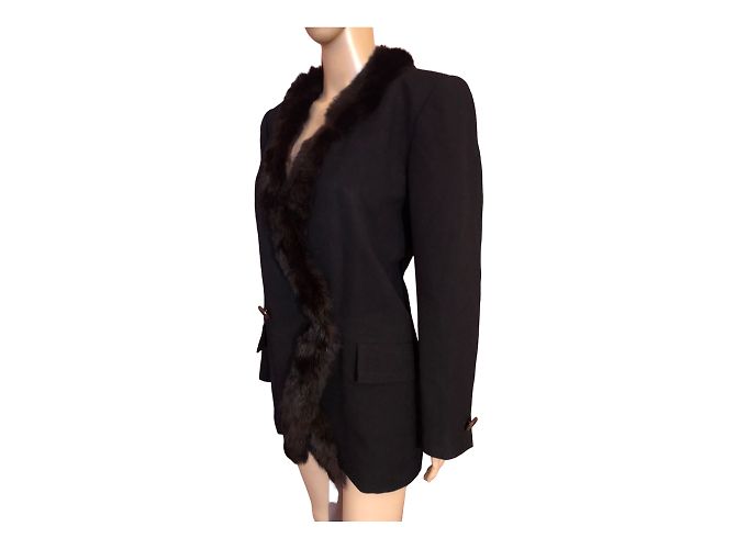 YVES SAINT LAURENT Jacken T.fr 40 Fell Schwarz - Ansicht 11