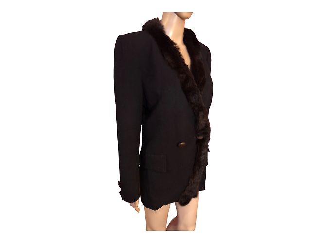 YVES SAINT LAURENT Jacken T.fr 40 Fell Schwarz - Ansicht 12