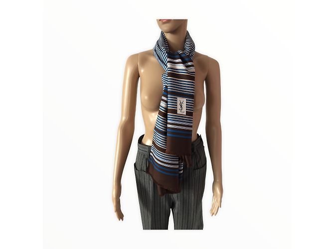 YVES SAINT LAURENT Sciarpe T.  silk Blu - vista 2