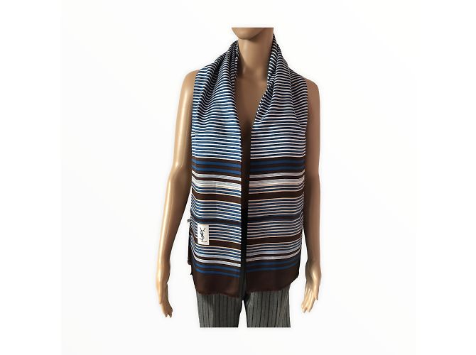 YVES SAINT LAURENT Sciarpe T.  silk Blu - vista 3