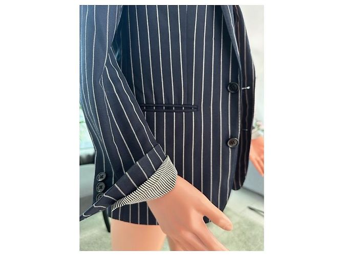 Autre Marque Celine 19Solapa de muesca con rayas SS 2chaqueta B. Azul marino - vista 12