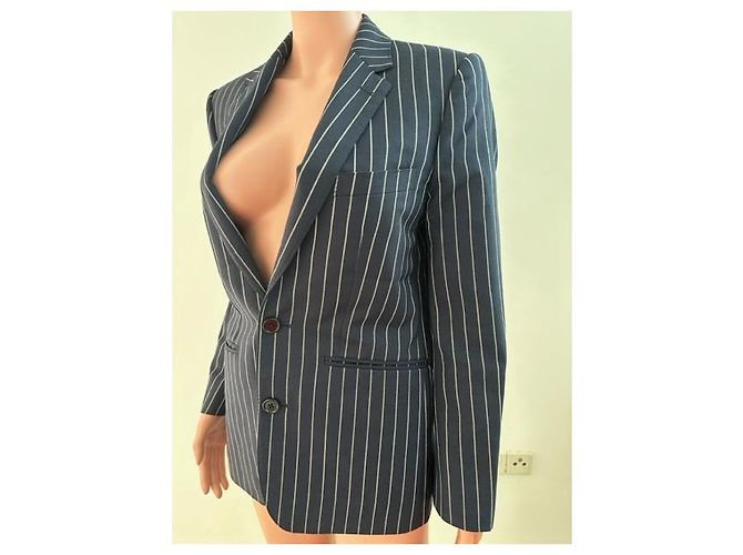 Autre Marque Celine 19Solapa de muesca con rayas SS 2chaqueta B. Azul marino - vista 5